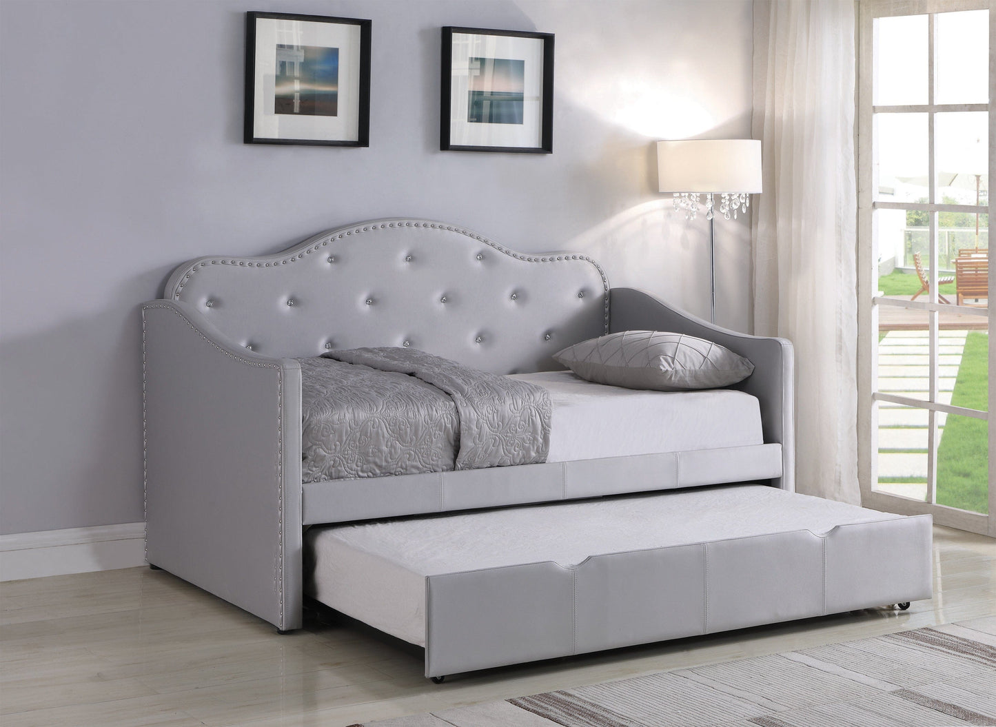 Upholstered Twin Daybed With Trundle Pearlescent Grey - 300629 A-Z Store Nadia