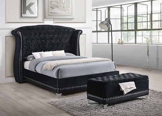Barzini Eastern King Tufted Upholstered Bed Black - 300643KE A-Z Store Nadia