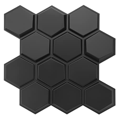 Art3d Textures 3D Wall Panels Black Hexagon Design Pack of 12 Tiles 25.5 Sq Ft (PVC) MEGA
