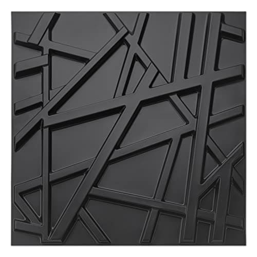 Art3d PVC Decorative Textures Black 3D Wall Panels for Interior Wall Décor, Black Wall Decor,Pack of 12 Tiles 32 Sq Ft MEGA