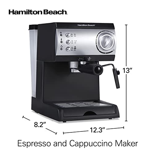 Hamilton Beach 15 Bar Espresso Machine, Cappuccino, Mocha, & Latte Maker, with Milk Frother, Make 2 Cups Simultaneously, Works with Pods or Ground Coffee, 50 oz. Water Reservoir, Black ebuystt