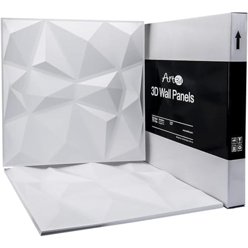 Art3d Textures 3D Wall Panels White Diamond Design Pack of 12 Tiles 32 Sq Ft (PVC) MEGA