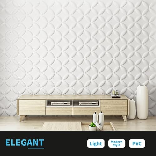 Art3d Textures 3D Wall Panels, PVC Wall Panels for Interior Wall Decor Pack of 12 Tiles 32 Sq Ft, White, 19.7"x19.7" MEGA
