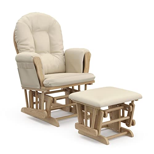 Storkcraft Premium Hoop Glider and Ottoman (Natural/Beige) – Padded Cushions with Storage Pocket, Smooth Rocking Motion, Easy to Assemble, Solid Hardwood Base ebuys