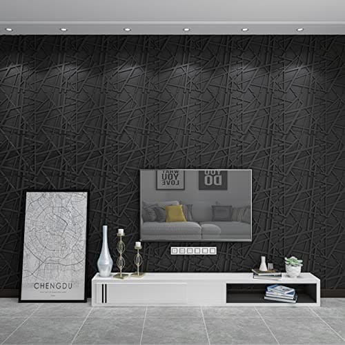 Art3d PVC Decorative Textures Black 3D Wall Panels for Interior Wall Décor, Black Wall Decor,Pack of 12 Tiles 32 Sq Ft MEGA