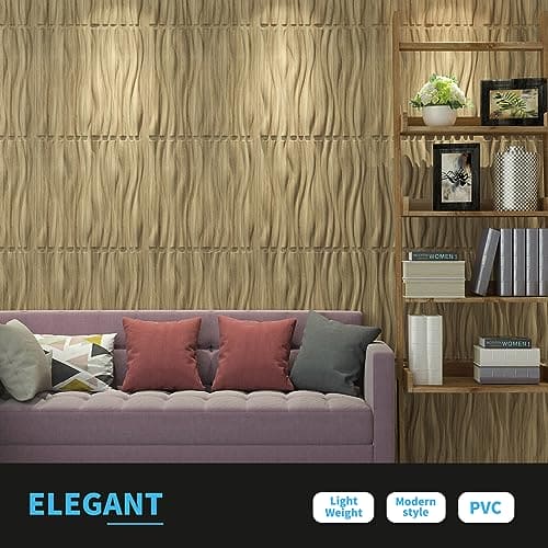 Art3d PVC Wave Board Textured 3D Wall Panels for Interior Wall Decor, Living Room, Bedroom, Office, Walnut, 19.7" x 19.7" (12 Pack) MEGA