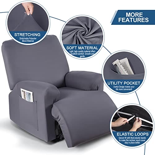 TAOCOCO Stretch Recliner Couch Covers 3-Pieces Style Recliner Chair Covers Recliner Cover for Reclining Chair Slipcovers Feature Fitted Soft Washable (1 Seat, Light Gray) ebuys