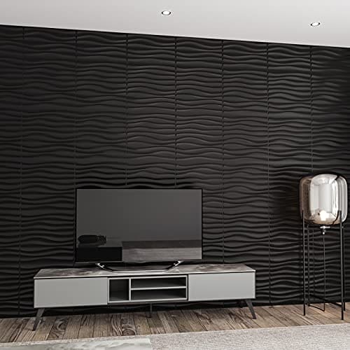 Art3d PVC Wave Panels for Interior Wall Decor, Black Textured 3D Wall Tiles, 19.7" x 19.7" (12 Pack) MEGA