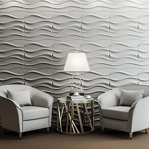 Art3d PVC 3D Panel for Interior Wall Decor, Wavy Textured Tile, 12-Pack 19.7 x 19.7in. White MEGA