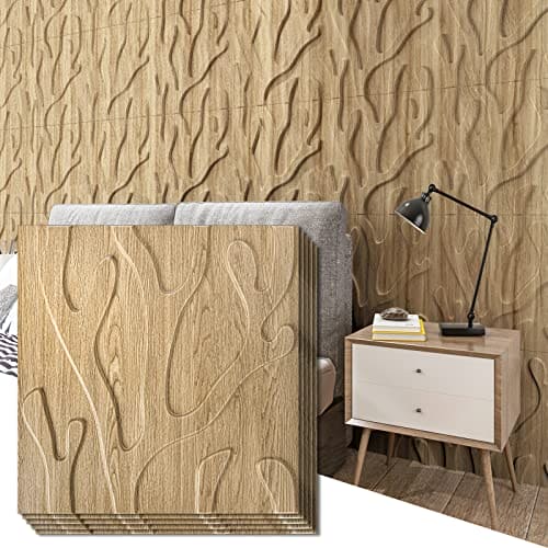 Art3d 3D Textured Wall Panel, Trunk in Maple, 12-Tile 19.7 x 19.7in. MEGA