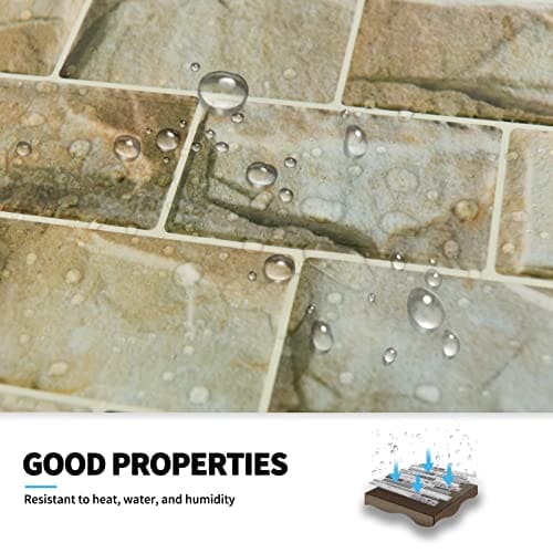 Art3d 10-Sheet Peel and Stick Subway Backsplash, 12 in. x 12in. Stone Design MEGA