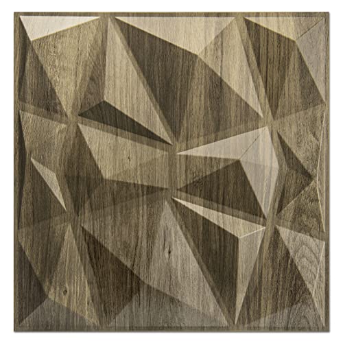 Art3d Textures 3D Wall Panels Wood Diamond Design for Interior Wall Decor Pack of 12 Tiles 32 Sq Ft (PVC) MEGA