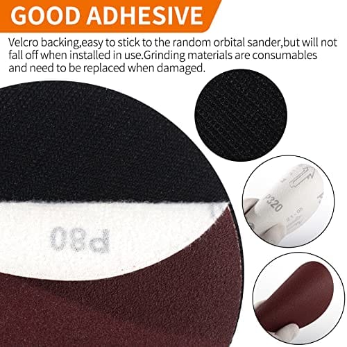 Pomsare 5 Inch Hook and Loop Backing Pad with 50PCS Sanding Discs, Angle Grinder Attachments with 5/8-11 Threads, Sanding Pad for Wood Sanding Buffing Polishing(80/120/240/320/600 Grit) ebuystt