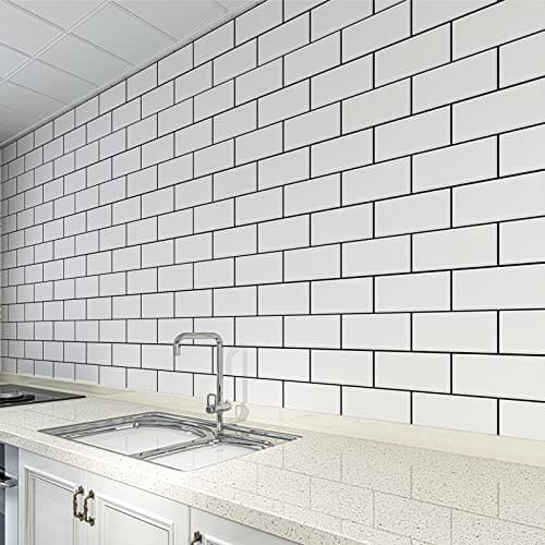 Art3d Peel and Stick Backsplash, 14x12 Subway Tiles, White Faux Ceramic Tiles (10 Tiles, Thicker Version) MEGA