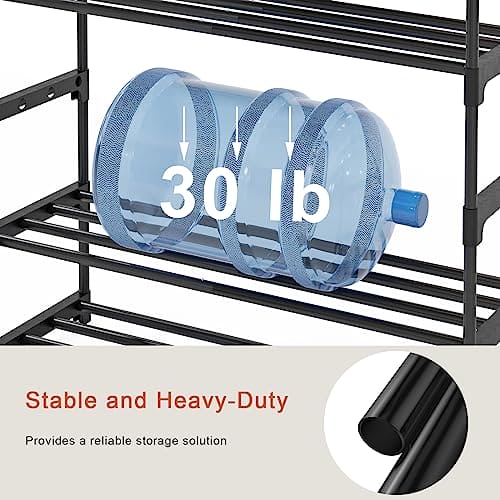 UNITSTAGE 5 Tiers Black Shoe Rack Shoe Organizer Shoe Storage for Closet for Entryway 20-25 Pairs Metal Stackable Shoe Rack Shelf with Hooks Garage Durable Metal Pipes Plastic Connectors ebuys