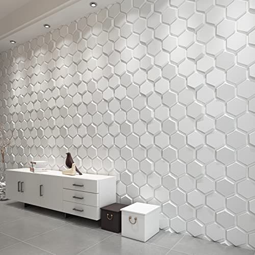 Art3d Textures 3D Wall Panels White Hexagon Design Pack of 12 Tiles 25.5 Sq Ft (PVC) MEGA