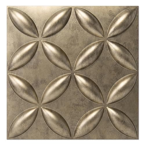 Art3d Texture 3D Wall Panels, PVC Wall Panels for Interior Wall Decor Pack of 12 Tiles 32 Sq Ft, Antique Gold, 19.7"x19.7" MEGA