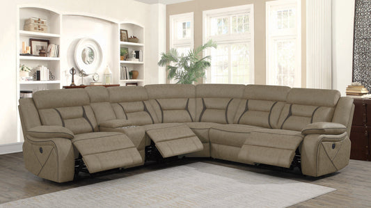 Higgins Four-Piece Upholstered Power Sectional Tan Collection: Higgins SKU: 600380 coastmega