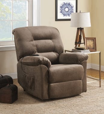 Upholstered Power Lift Recliner Brown Sugar SKU: 601025 coastmega