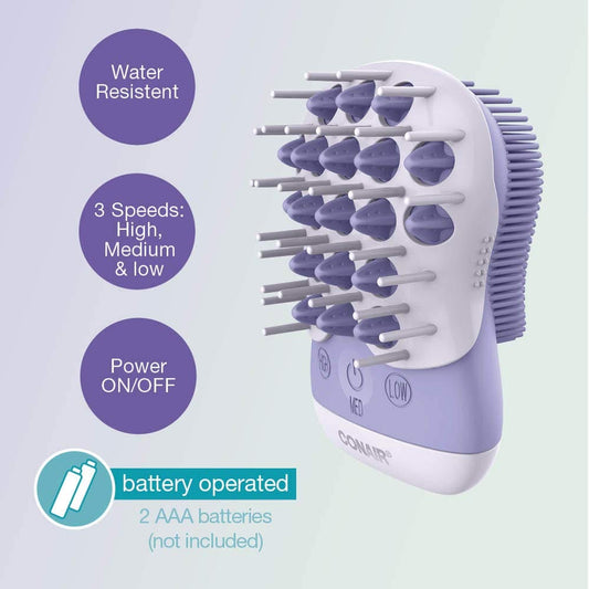 True Glow by Conair Hair Scalp Massager with Removable Detangling Silicone Comb, Shampoo Brush & Body Exfoliator - FCB10 Pie's Variety Store