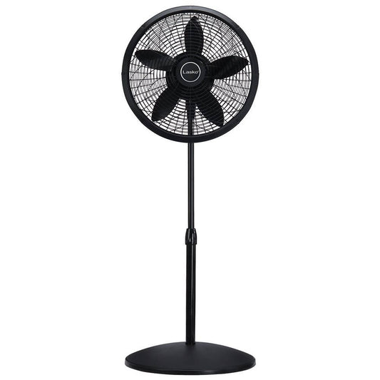 Lasko 18″ Elegance & Performance Adjustable Pedestal Fan, ideal for the bedroom, living room, or near your desk. Low, medium, and high speed make this fan well suited around the whole house. Black - 1827B Pie's Variety Store
