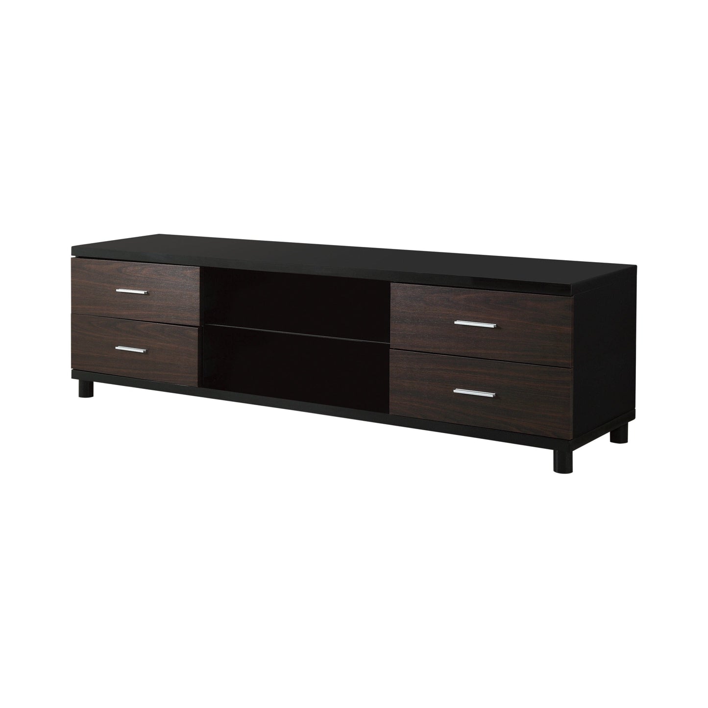 Coaster 4-Drawer TV Console In Glossy Black And Walnut Finish 700826 COSMEGA