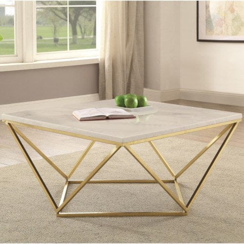 Square Coffee Table White And Gold - 700846 COSMEGA