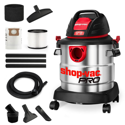 Shop-Vac 5 Gallon 4.5 Peak HP Wet/Dry Vacuum, Stainless Steel Tank, Portable Shop Vacuum with Filter, Hose and Accessories for Garage, Workshop. 5920588 Shop-Vac