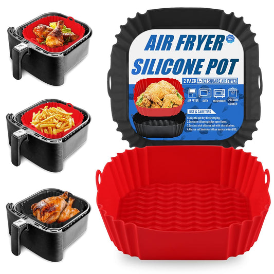 2-Pack Square Silicone Air Fryer Liners for 4-7QT, 8 Inch Silicone Air Fryer Liners Pot, Food Safe Air Fryer Oven Accessories, Replacement Of Parchment Paper, Reusable Air Fryer Silicone Inserts- B0BHH83JRP EBUYSTT
