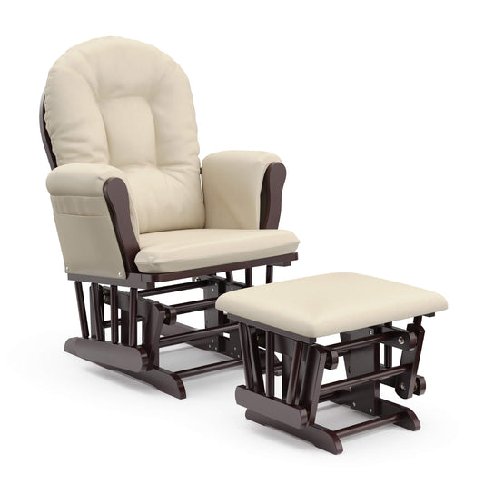 Storkcraft Premium Hoop Glider and Ottoman (Espresso, Beige) – Padded Cushions with Storage Pocket, Smooth Rocking Motion, Easy to Assemble, Solid Hardwood Base ebuys