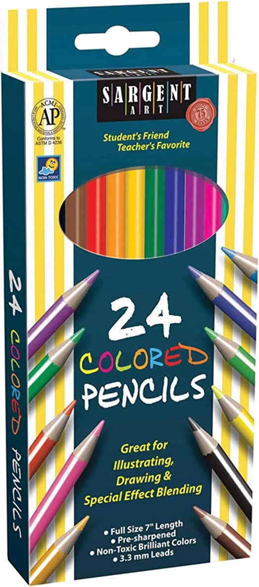 Sargent Art Color Pencils, Assorted Colors, Box of 24 - Durable for school or home use, pencils - 22-7224 ebuystt