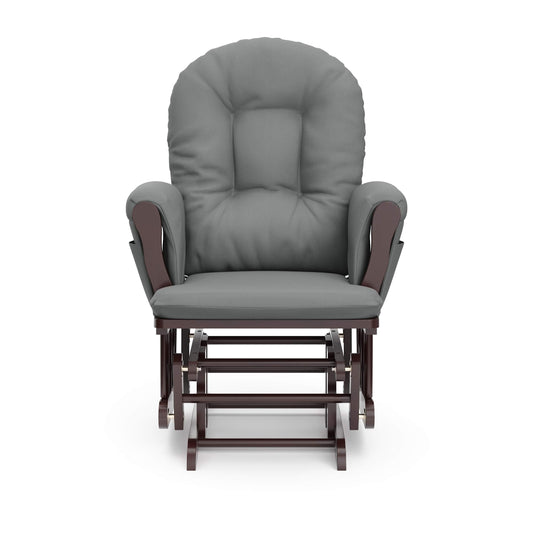 Storkcraft Premium Hoop Glider and Ottoman (Espresso Base, Gray Cushion) – Padded Cushions with Storage Pocket, Smooth Rocking Motion, Easy to Assemble, Solid Hardwood Base ebuys