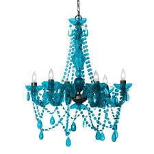 THREE CHEERS Chandelier Turquoise: 6-bulb acrylic chandelier turns any girl's room into a glam-o-rama palace - 78303 ebuystt