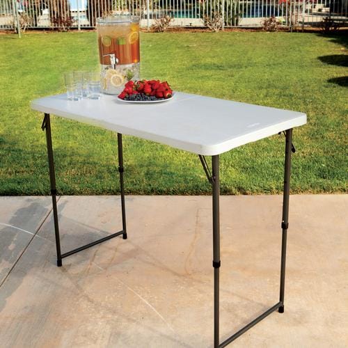 Lifetime Folding Table 4' Rectangular Lifetime 4 Foot Adjustable Fold In Half Tables are constructed of high density polyethylene and have three adjustable height settings - 4429 Hannah Frederick