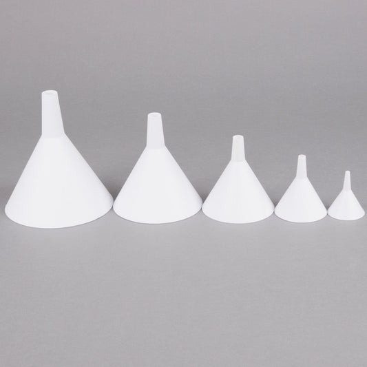 Tablecraft 5-Piece White Plastic Funnel Set This Tablecraft 5 white plastic funnel set is a necessity for any kitchen or restaurant-TABL-5 Hannah's Variety Store