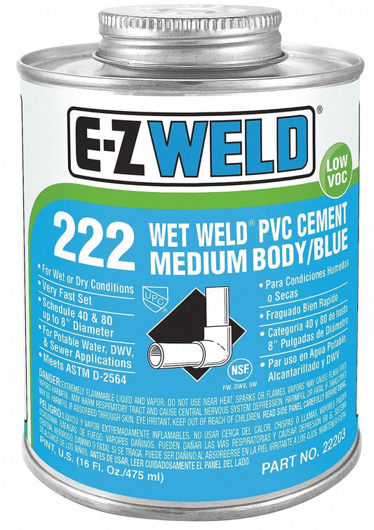 E-Z WELD - Wet Weld PVC Cement Medium Body 222 for use on pipe and fittings 237ML MEGA
