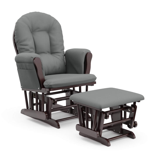 Storkcraft Premium Hoop Glider and Ottoman (Espresso Base, Gray Cushion) – Padded Cushions with Storage Pocket, Smooth Rocking Motion, Easy to Assemble, Solid Hardwood Base ebuys