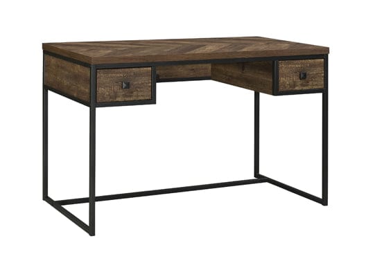 Millbrook 2-Drawer Writing Desk Rustic Oak Herringbone And Gunmetal SKU: 882091 coastmega