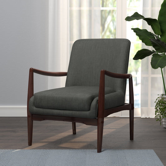 Upholstered Accent Chair With Wooden Arm Dark Grey And Brown - 905583 ebuystt