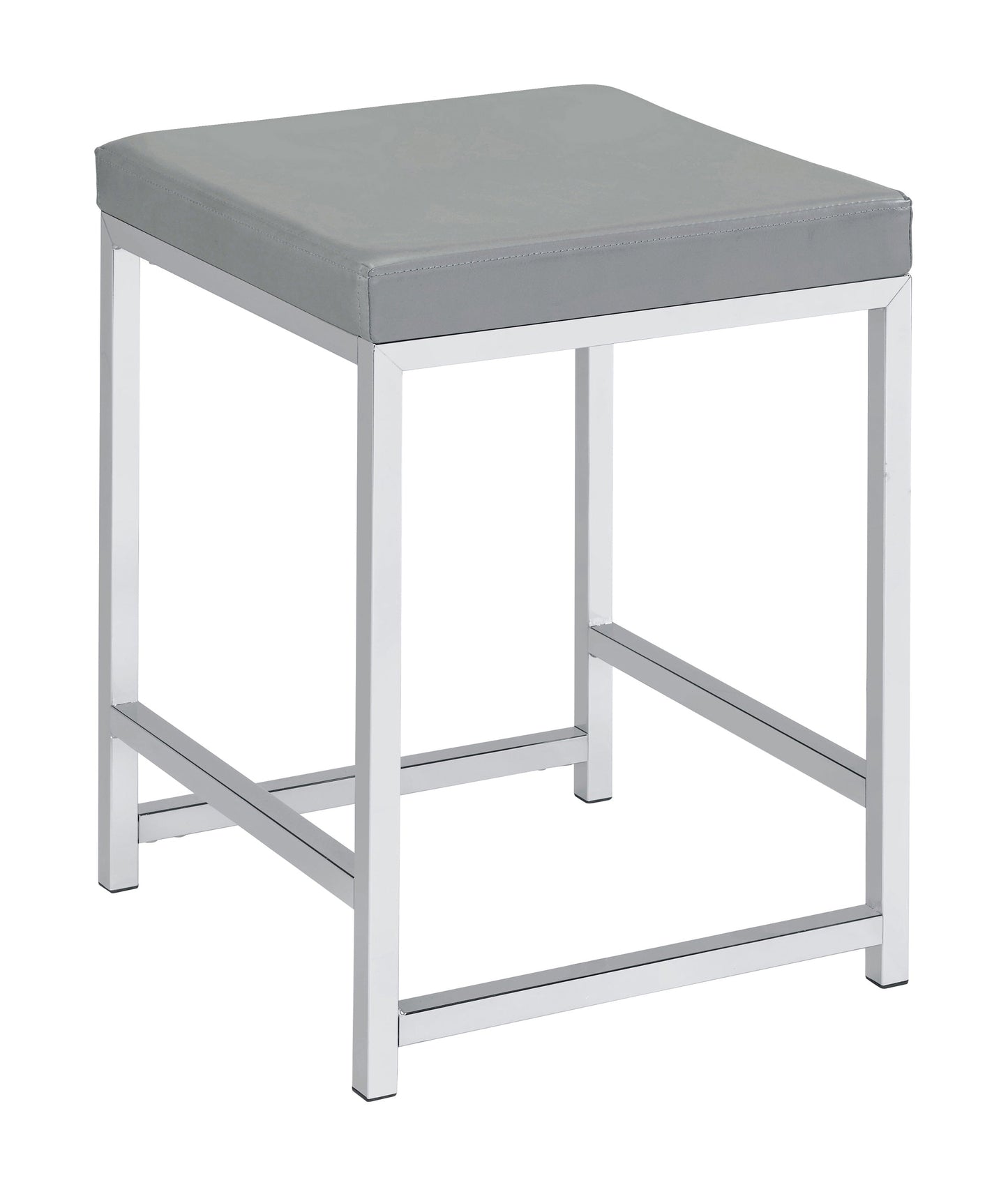 Upholstered Square Padded Cushion Vanity Stool the seat cushion is also wrapped entirely in a smooth grey tone leatherette- 935933 coastmega