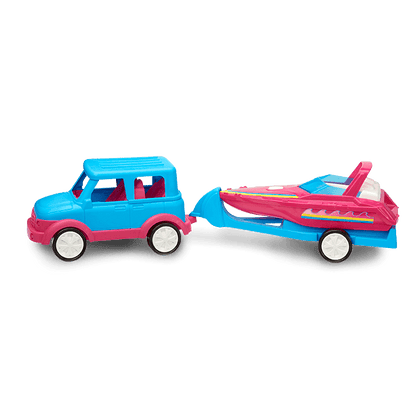 AMERICAN PLASTIC  Fashion Doll Boating Set 2 piece set - Just attach the boat & trailer to the doll’s SUV and they are off - 90200