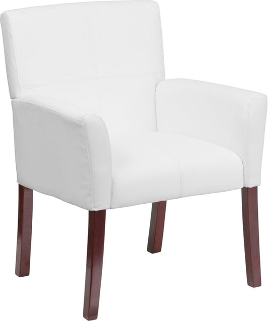 White LeatherSoft Executive Side Reception Chair with Mahogany Legs - BT-353-WH-GG A-Z Store Nadia