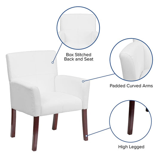 White LeatherSoft Executive Side Reception Chair with Mahogany Legs - BT-353-WH-GG A-Z Store Nadia