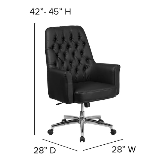 Mid-Back Traditional Tufted Black LeatherSoft Executive Swivel Office Chair with Arms - BT-444-MID-BK-GG A-Z Store Nadia