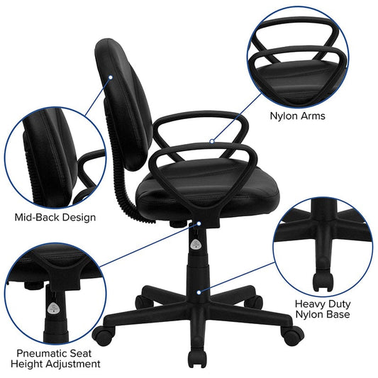 Mid-Back Black LeatherSoft Swivel Ergonomic Task Office Chair with Back Depth Adjustment and Arms - BT-688-BK-A-GG A-Z Store Nadia