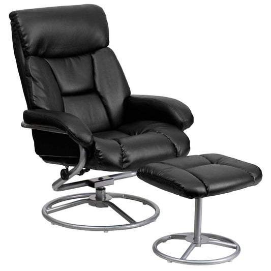 Contemporary Multi-Position Recliner and Ottoman with Metal Base in Black LeatherSoft - BT-70230-BK-CIR-GG A-Z Store Nadia