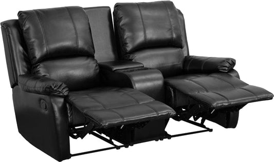 Allure Series 2-Seat Reclining Pillow Back Black LeatherSoft Theater Seating Unit with Cup Holders - BT-70295-2-BK-GG MEGA AZ Store