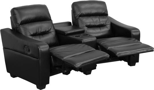 Futura Series 2-Seat Reclining Black LeatherSoft Theater Seating Unit with Cup Holders - BT-70380-2-BK-GG A-Z Store Nadia