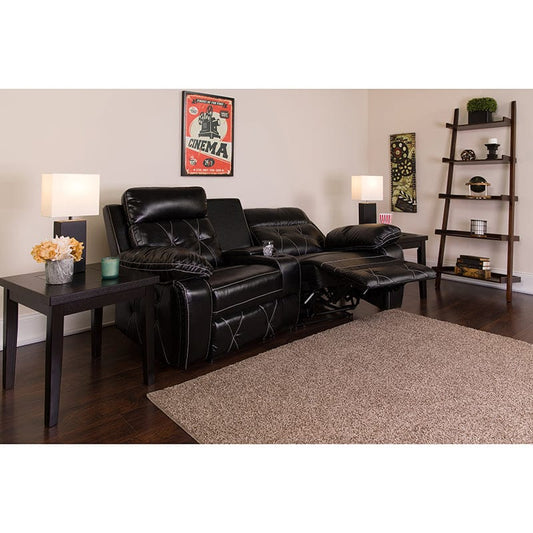 Reel Comfort Series 2-Seat Reclining Black LeatherSoft Theater Seating Unit with Curved Cup Holders - BT-70530-2-BK-CV-GG A-Z Store Nadia