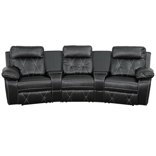 Reel Comfort Series 3-Seat Reclining Black LeatherSoft Theater Seating Unit with Curved Cup Holders - BT-70530-3-BK-CV-GG A-Z Store Nadia